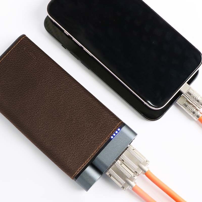 10000mAh Power Bank Metalen Shell Leer Afwerking 2pcs USB-A 1pc Type-C poorten